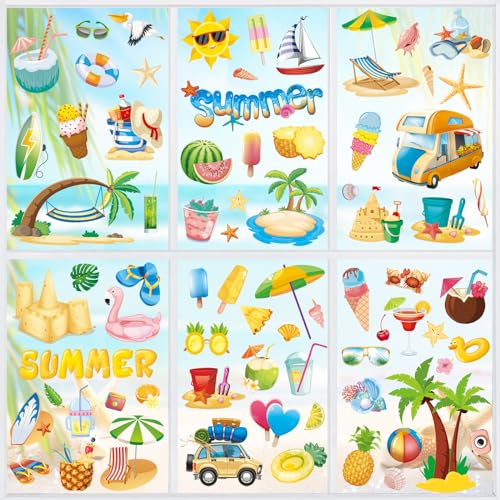 134 Double-Sided Hawaii Beach Window Clings - Summer Decor