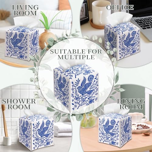 Colorful06 Scandinavian Boho Leather Tissue Box Holder - Square Design for Home and Office