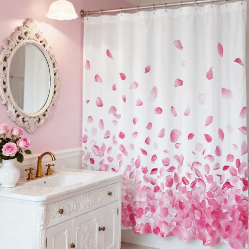 Mocsicka Pink Floral Shower Curtain, 72"x72" Waterproof Bathroom Decor