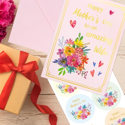 Gold Foil Happy Mother's Day Card for Wife - 5x7 with Stickers