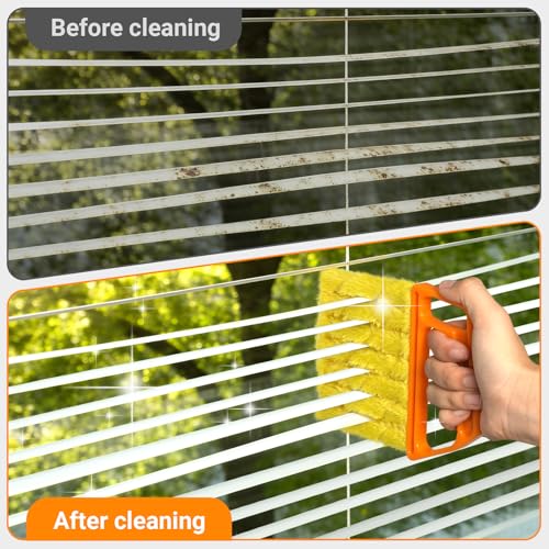 3-Piece Window Blind Cleaner Duster Tool - Washable 7-Finger Orange