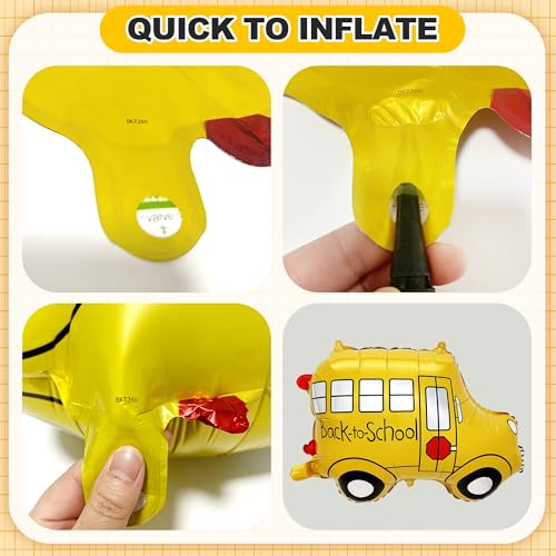 24Pcs Back to School Balloon Set - Foil School Bus, Apple & Pencil Decor