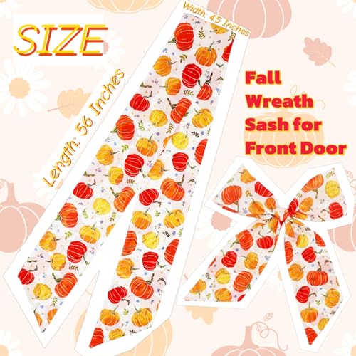 Harvest Pumpkin Satin Sash Garland Ribbon for Wreaths - Fall Decor, 4.5x56 Inches, Outdoor Fabric, 2 Pieces