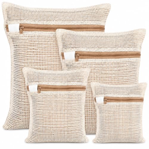 Natural Cotton Mesh Laundry Bags Set of 4 - XXL, XL, L, M with Rust-Proof Zippers