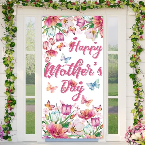 Mother's Day Banner - Best Mom Flower Decor - 71x35 Inches