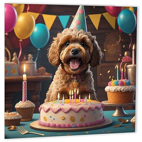 Cute Cockapoo Birthday Card - 147 x 147mm by Purple Fox