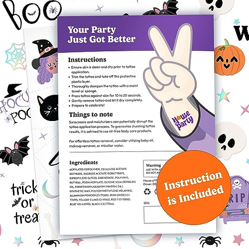 HOUSE OF PARTY Day of the Dead Temporary Tattoos - 87 Pack Waterproof Kids Halloween Party Favors