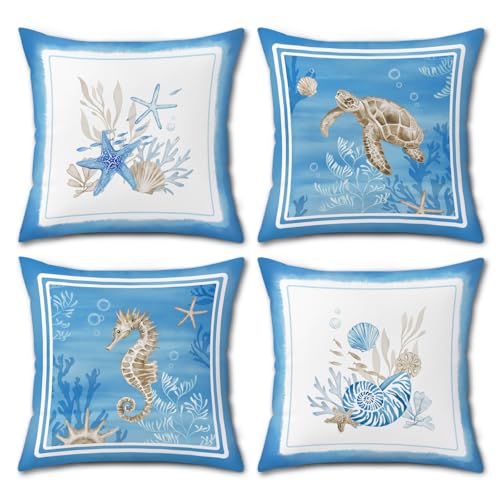 Coastal Velvet Throw Pillow Covers Set of 4 - 18x18 Inches