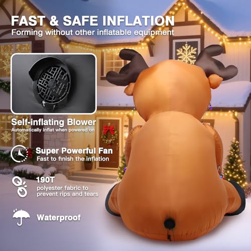 Giant Reindeer Inflatable Christmas Yard Decor with LED Lights - 8FT Outdoor Holiday Decoration
