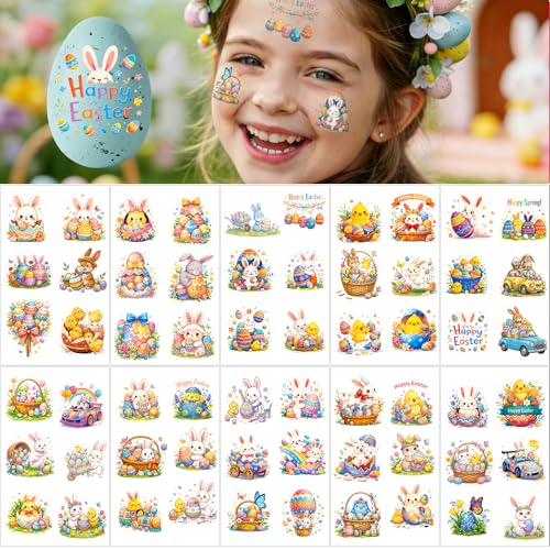 AIRNOGO Easter Temporary Tattoos for Kids 60 Pcs Basket Stuffers