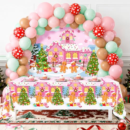 Pink Gingerbread Christmas Party Decorations Kit - Banners, Plates, Balloons & Napkins