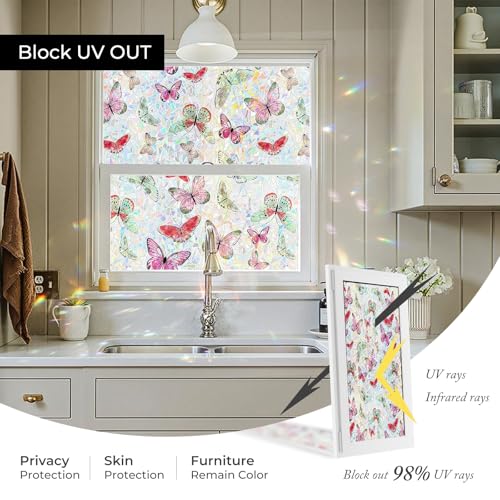 ADD.HERES Laser Butterfly Rainbow Window Privacy Film 17.5" x 78.7"