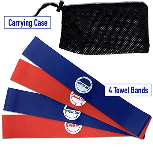 Cruise On Extendable Towel Bands for Beach Chairs (4-Pack) - Blue & Red