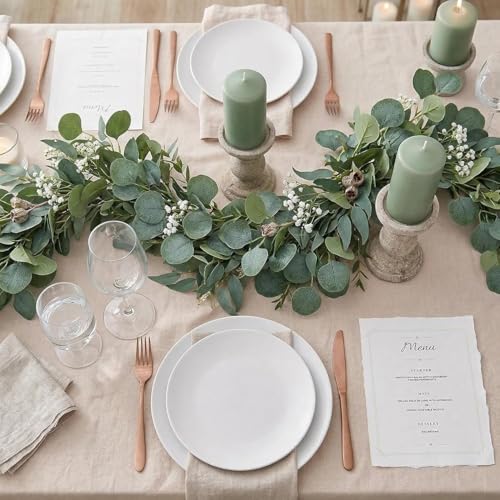 12ft Eucalyptus Garland Set - 2 Pack Faux Silk Vines for Weddings & Decor