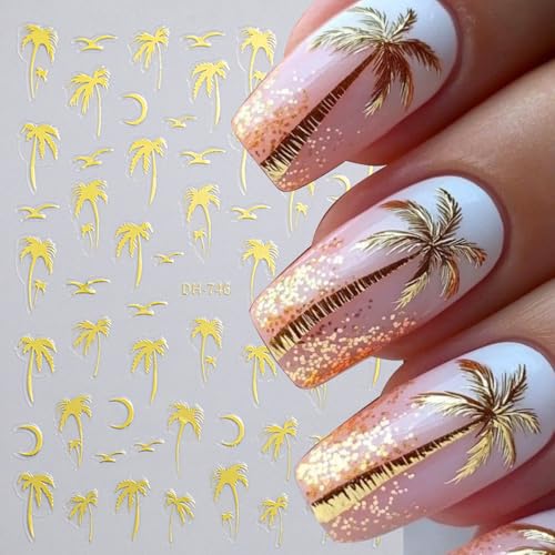 Beach Coconut Tree Nail Art Stickers - 12 Sheets Summer Tropical Decals