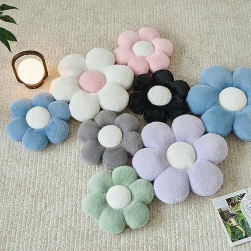 PLAYSKY White Daisy Pillow 14.9 inch Soft Decorative Throw Cushion for Couch Bed