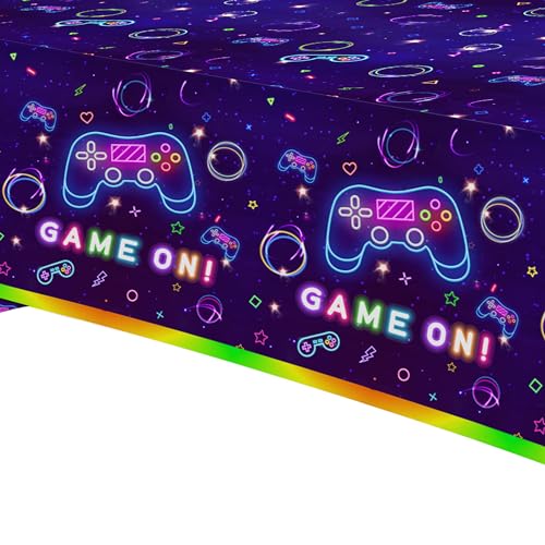 Gamer Birthday Party Tablecloths - Neon Glow, 3 Pack, 108x54