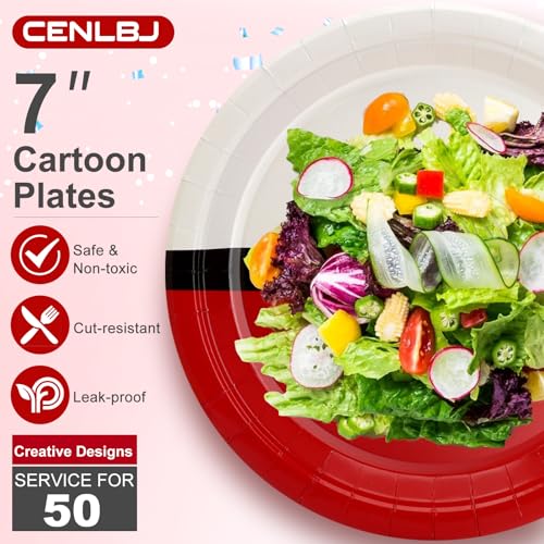 50 Pack Cartoon Animation 7-Inch Paper Plates for Kids' Parties