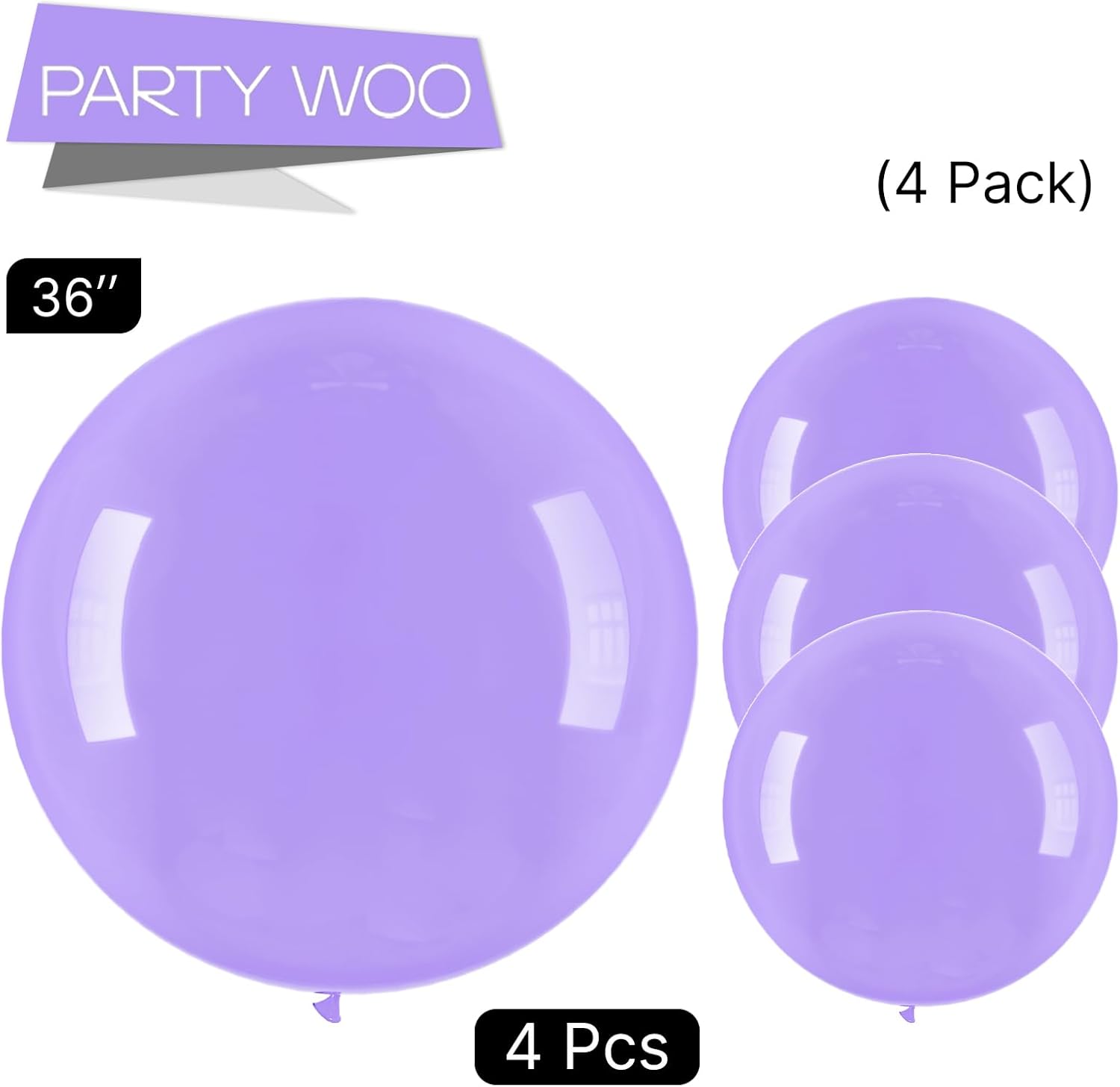 PartyWoo Lavender Balloons - 36 Inch Light Pastel Purple Latex Helium Balloons for Celebrations
