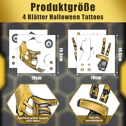 Cyborg Temporary Face Tattoos - 4 Pack Cyberpunk Robot Costume Makeup