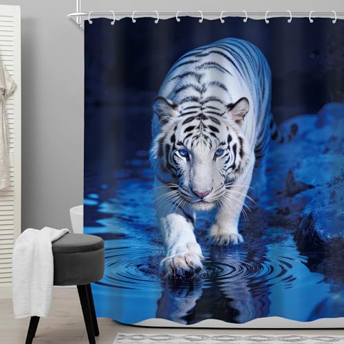 White Tiger Shower Curtain Set - 60"x72" Waterproof Decor