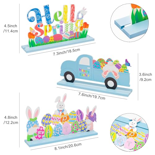 WATINC 3-Piece Wooden Easter Bunny Table Signs & Centerpiece Decor