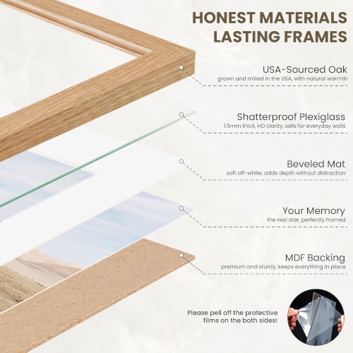 Venusmiles 11x14 Natural Oak Wood Picture Frame with 8x10 Mat