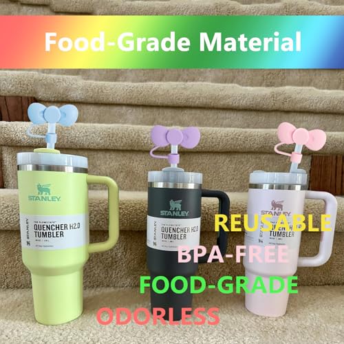 Bow Straw Covers Cap Toppers for Stanley 30&40 oz Tumbler, 3 Pcs Silicone Straw Tips