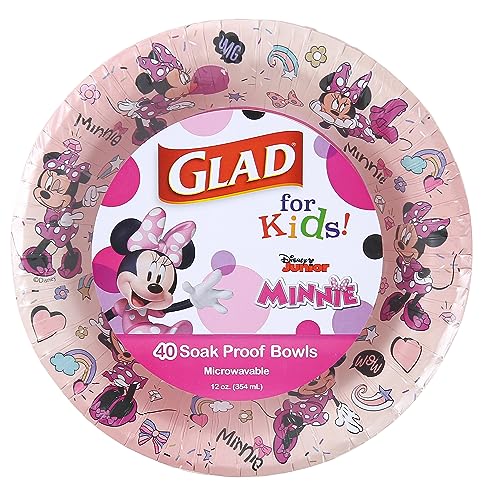 Glad for Kids Disney Minnie Mouse Paper Bowls, 12 Oz, 40 Count