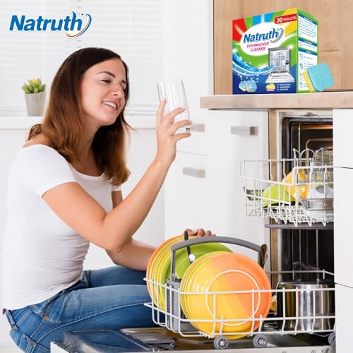 NATRUTH Lemon Dishwasher Cleaner Tablets - 30 Pack, Deep Cleaning & Odor Neutralizing