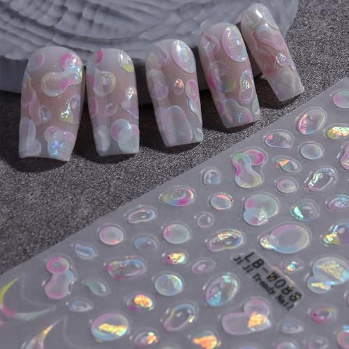 SIMAYKUWA 3D Holographic Bubble Nail Stickers - Summer Cute Designs 2 Sheets