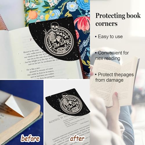 Skull Leather Corner Bookmarks 4 Pcs Gothic Page Markers for Books