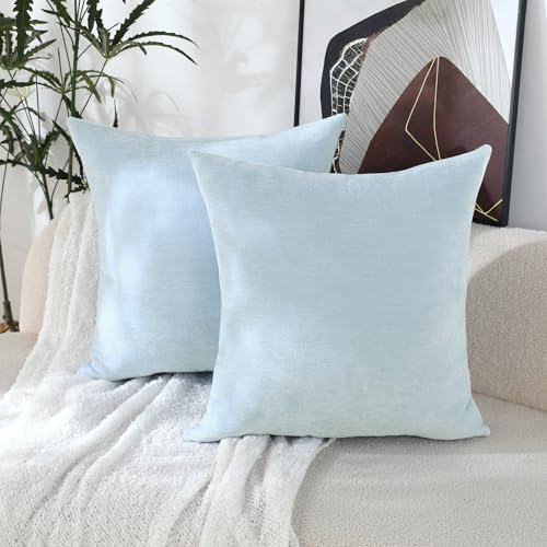 Jeneoo Baby Blue Chenille Throw Pillow Covers Set of 2 20x20 Inches