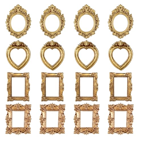 12 Pcs Vintage Mini Gold Picture Frames, Antique Resin Baroque Photo Frames