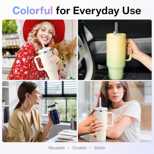 Joshey Replacement Straws for Stanley Quencher 40oz Tumblers - 6 Pack (Gray, Clear, Rose Red, Blue, Purple, Pink)