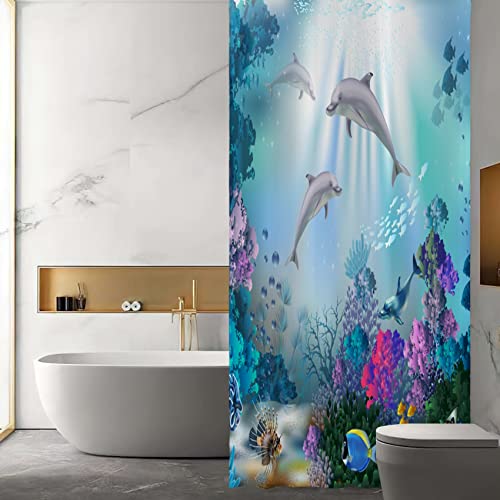 Yeele Waterproof Dolphin Shower Curtain - Tropical Ocean Theme, 48x72in