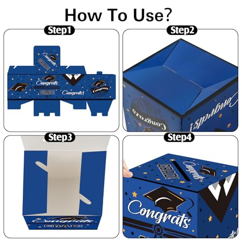 Blue Graduation Card Box 2026 - Foldable Gift Box for Parties