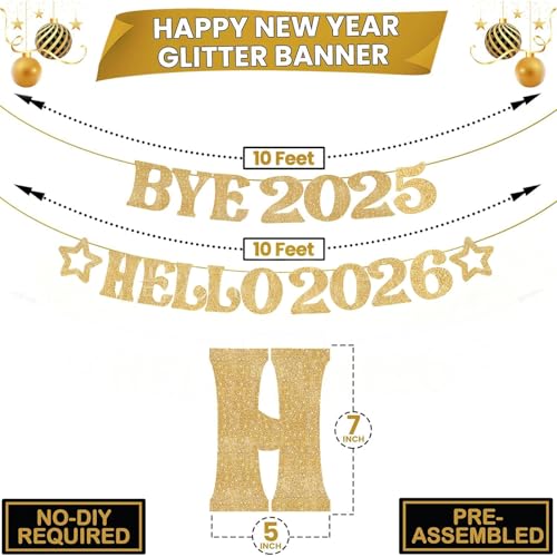 Ziyutam Gold Glitter 2026 New Year Banner Party Decoration