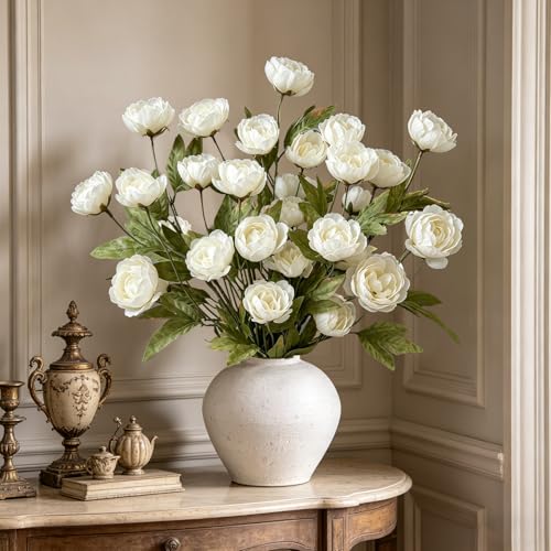 6 Pcs Faux Silk Peony Flower Stems for DIY Bouquets & Wedding Decor, Cream