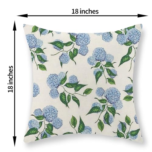 GOLIANDA Hydrangea Floral Linen Pillow Covers 18x18, Set of 2, Blue Green