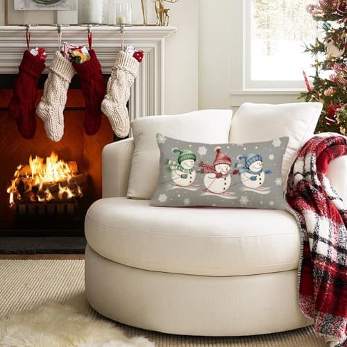 Christmas Snowman Pillow Cover 12x20 | Soft Polyester Linen Decor