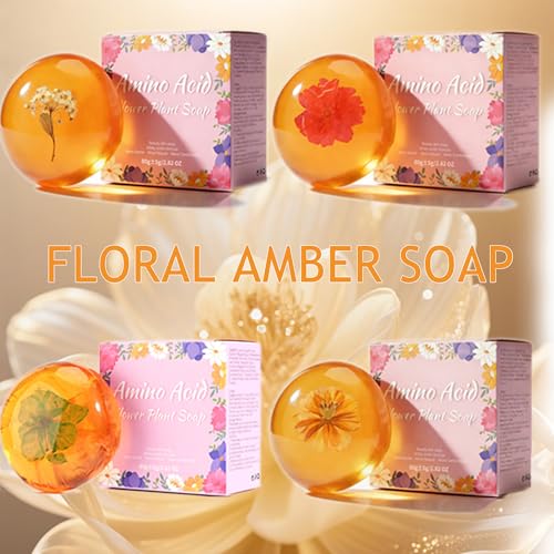 Amino Acid Flower Amber Bar Soap - Gentle Moisturizing Facial Cleanser