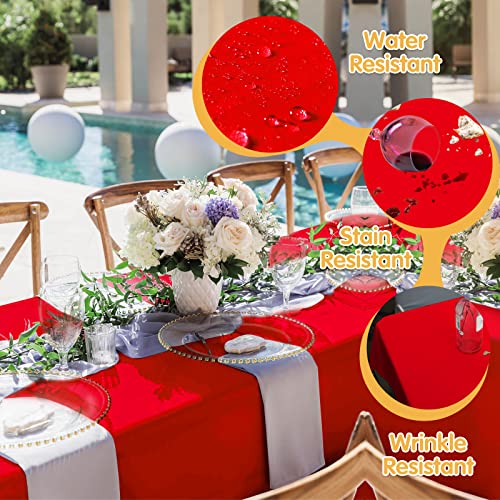 Red 90x156 Inch Tablecloth Pack of 4 for 8ft Rectangular Tables - Premium Polyester