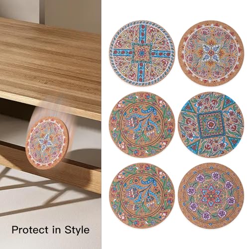Staruby 12-Piece Cork Coasters for Drinks - 4-Inch Turkish 01 Pattern