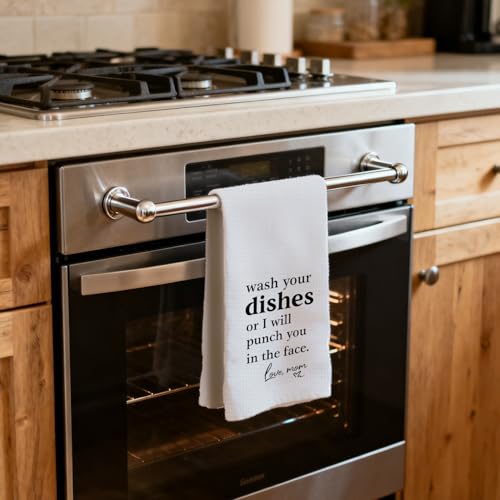 Funny Kitchen Dish Towels - 'Wash Dishes or I Will Punch You' 16x24 Inch
