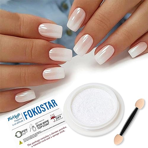 Fokostar White Pearl Chrome Nail Powder Solid Aurora Glitter Pigment