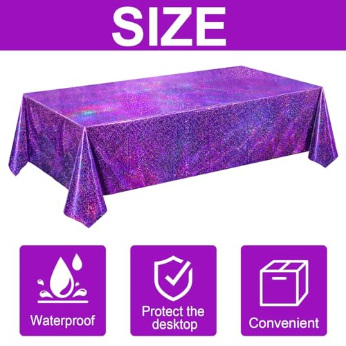 Holographic Purple Tablecloths - 54x108 Inch Iridescent Party Covers (3 Pack)
