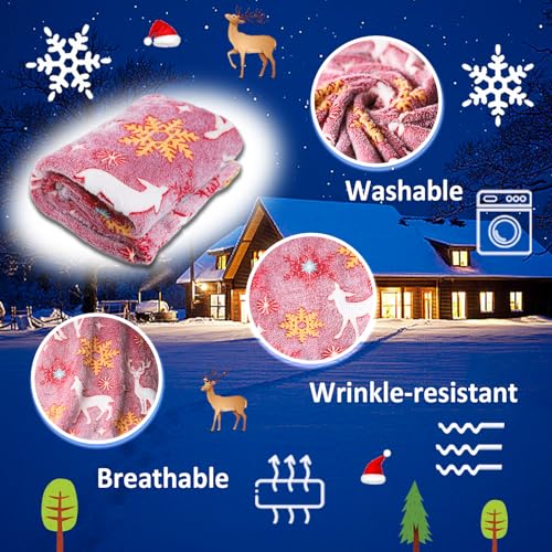 SYMI SMMR Glow in the Dark Christmas Throw Blanket - Red Plush Fleece