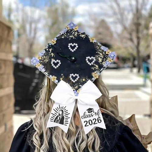 Class of 2026 Graduation Cap Bow with Clip - White Satin Hair Accessory