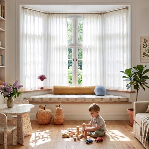 NICETOWN Beige Sheer Curtains, 42"W x 63"L Light-Filtering Panels (Set of 2)
